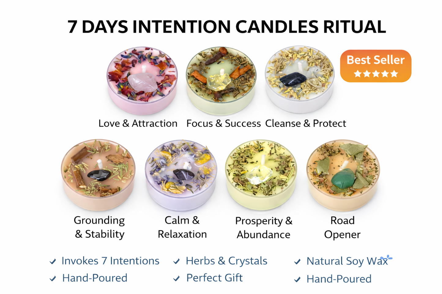 7 Day Intention Candle Set with Crystals