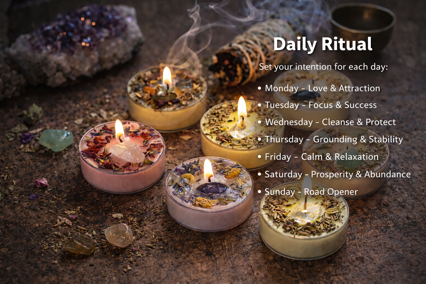 7 Day Intention Candle Set with Crystals