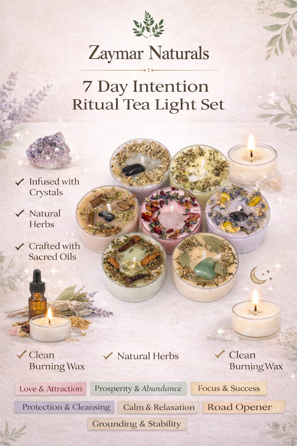 7 Day Intention Candle Set with Crystals